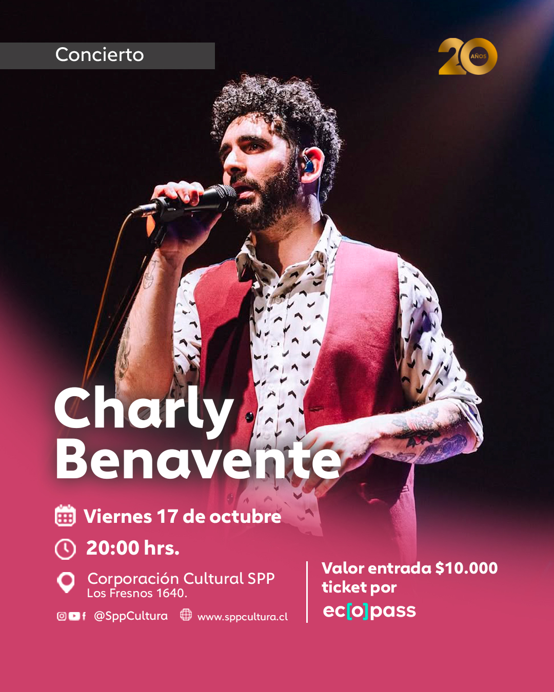 Charly Benavente se suma a la celebración de los 20 años de la Corporación Cultural San Pedro de la Paz