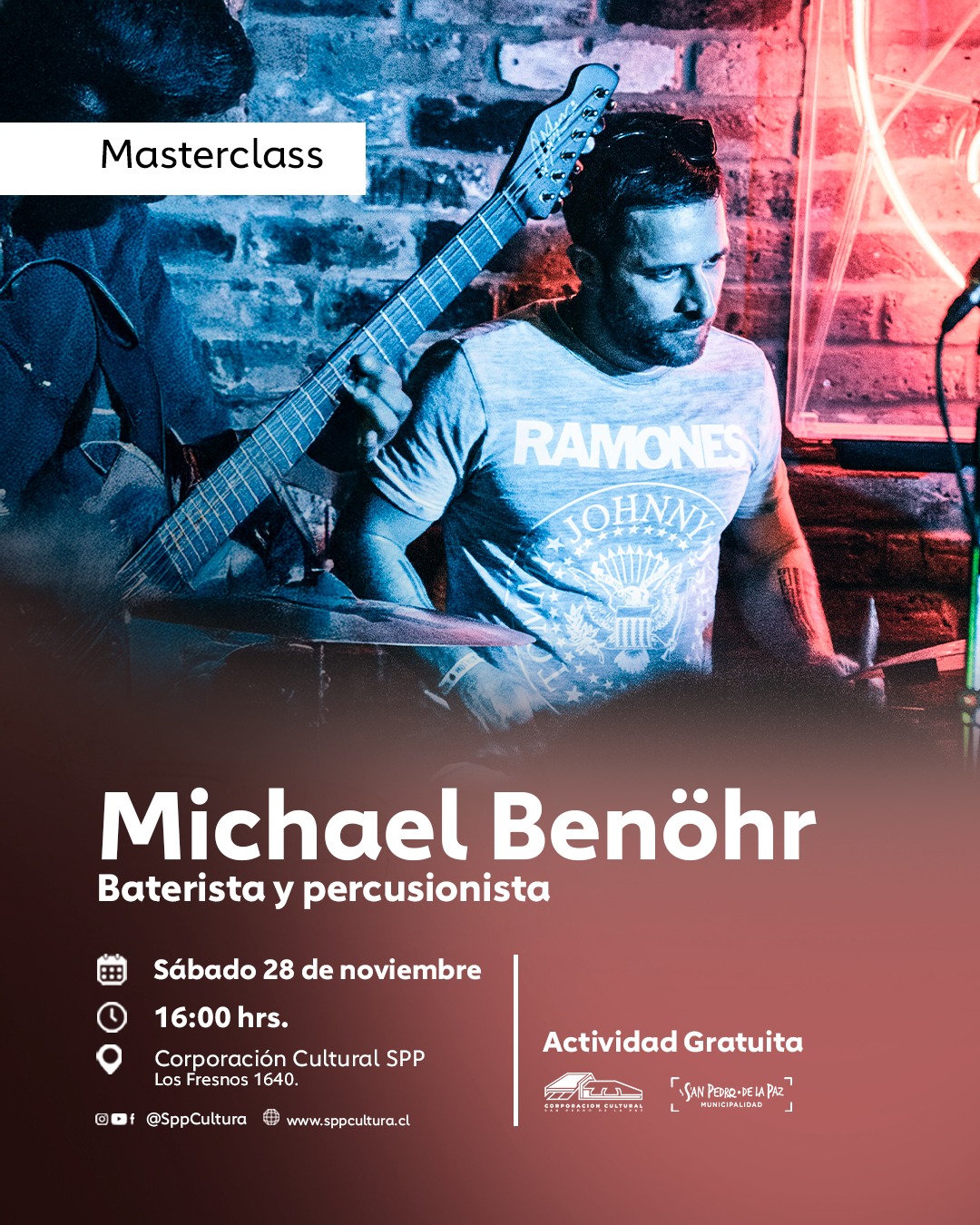 El destacado bateristaMichael Benöhr ofrecerá masterclass gratuita en la Corporación Cultural San Pedro de la Paz